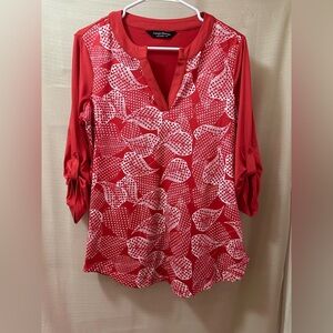 ⚫️ BOGO Tango Mango Red Abstract Leaf Print Tunic Blouse Medium